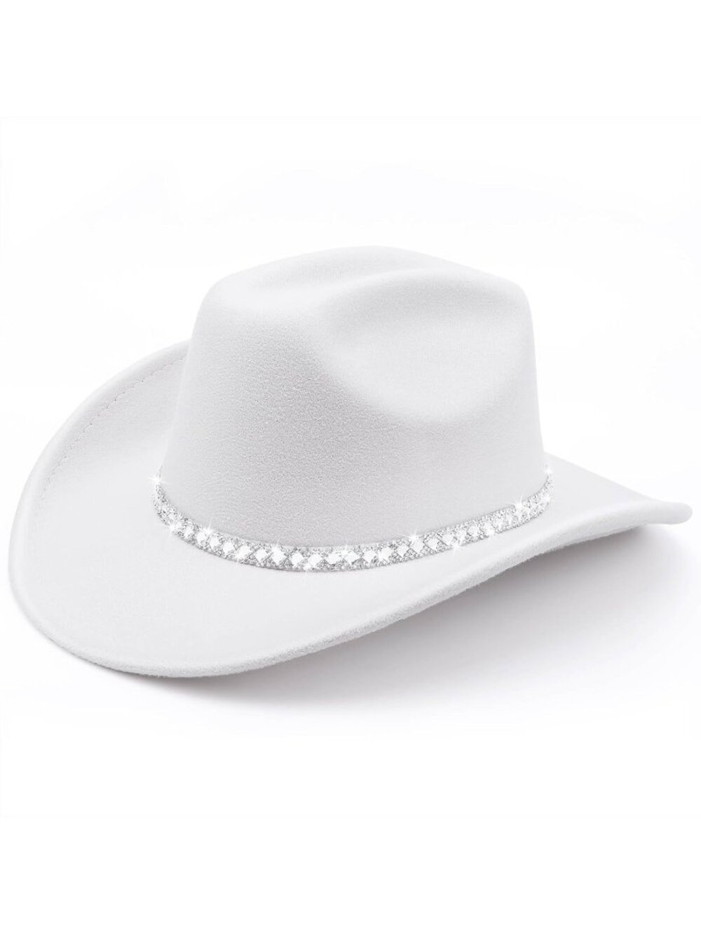 Unisex White Felt Wide Brim Fedora Belt Buckle Western Cowboy Rolled Cap Hat